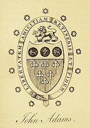 John Adams bookplate, 1783,  with differenced arms of Boylston.  Source: 